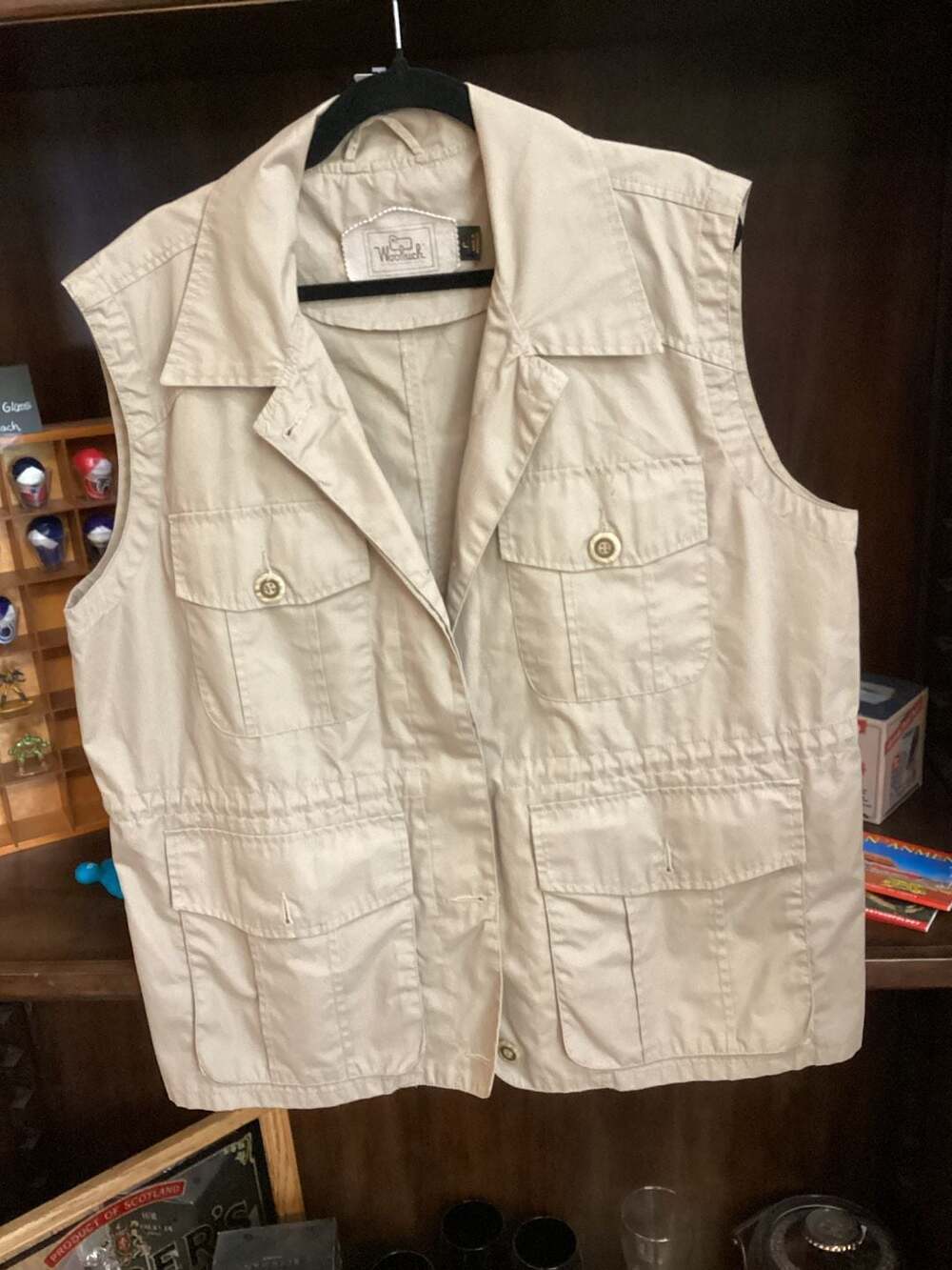 Woolrich Vintage Beige Canvas Utility Cargo Vest Size L